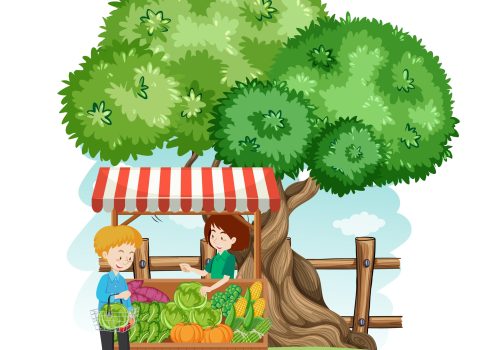 Scene with customer buying vegetables on the farm illustration